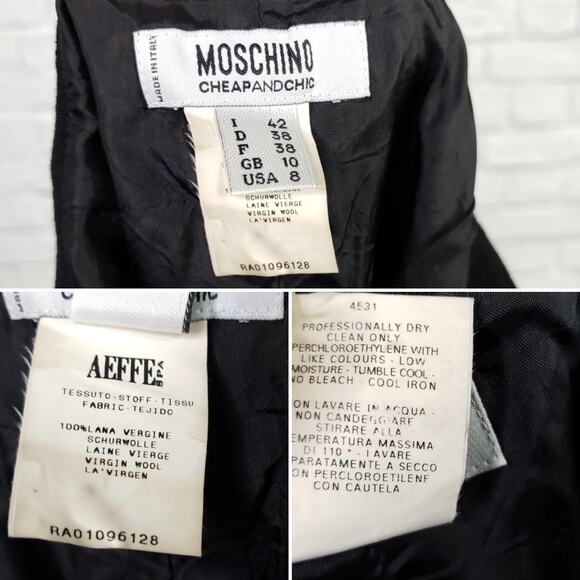 Moschino Cheap And Chic Black Wool A-Line Skirt Back Vent Side Zip Italy Sz US 8 - Picture 12 of 14